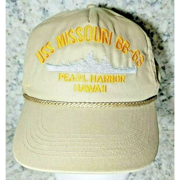 USS‎ Missouri BB-63 Pearl Harbor Hawaii Adjustable Back Cap Hat Tan - Picture 1 of 8